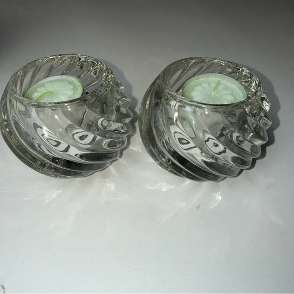PartyLite Glass 2 Candle Holders Illusion Swirl Votive Tealight Holder Clear USA - Picture 6 of 11